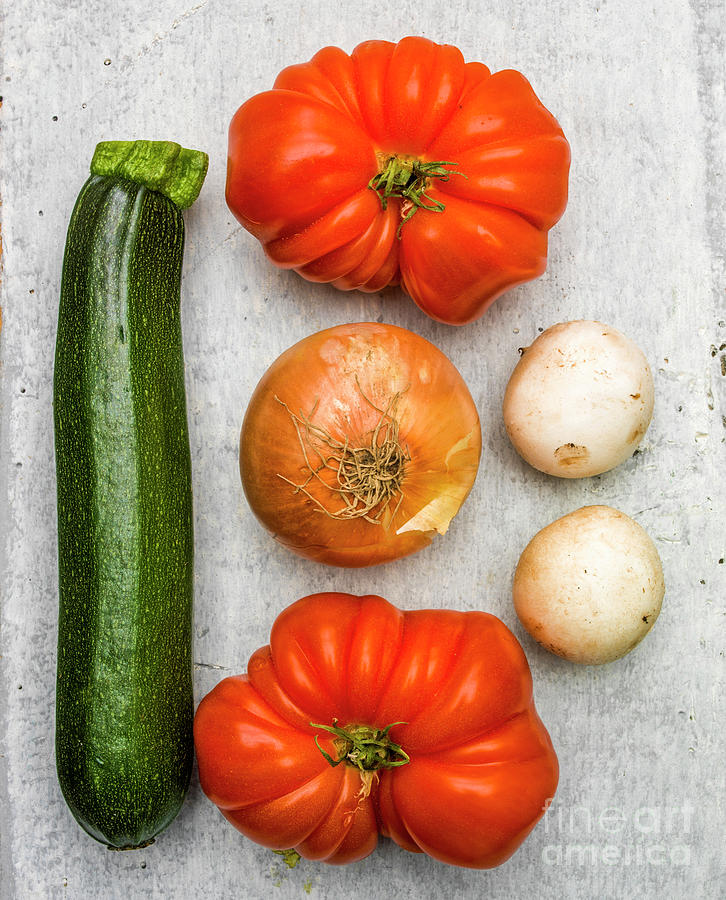 Onion Photograph - Zucchini and tomatoes by Bernard Jaubert