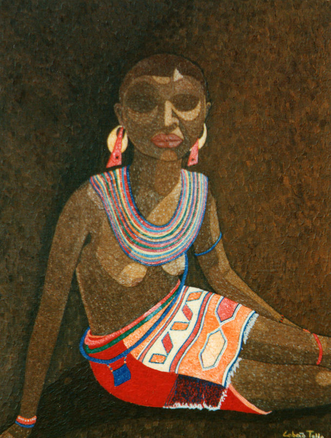 Zulu Woman Painting - Zulu woman with beads by Madalena Lobao-Tello