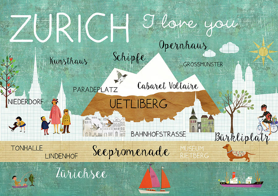 Zurich I love you Mixed Media by Claudia Schoen