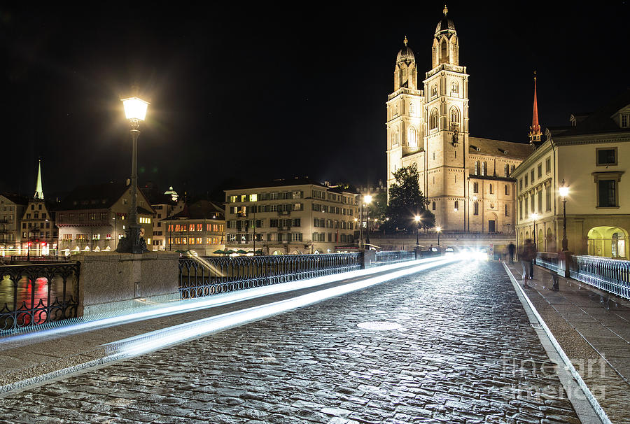 Zurich night rush in old town Photograph by Didier Marti