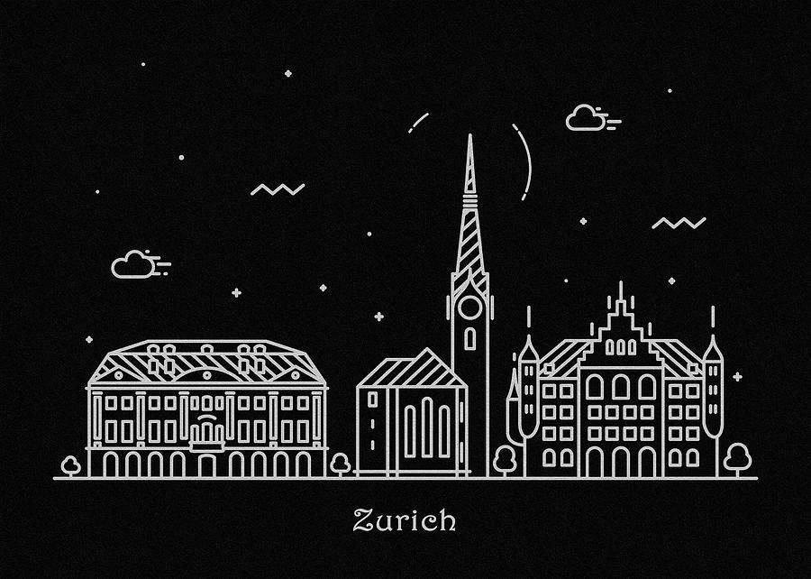 Zurich Skyline Travel Poster Drawing by Inspirowl Design