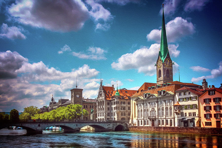Romanesque Photograph - Zurich Switzerland Limmat River  by Carol Japp