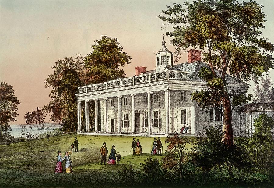  The home of George Washington on Mount Vernon. Currier and Ives. Drawing by Currier and Ives -19th cent -
