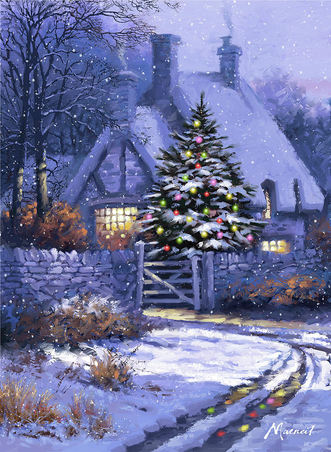 0011 Christmas Cottage Mixed Media by The Macneil Studio