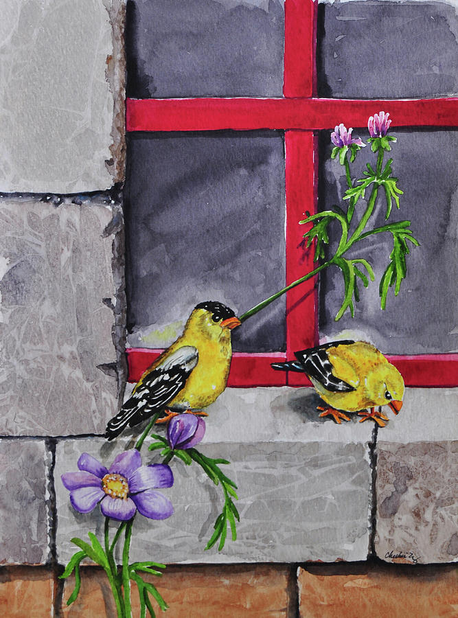 Animal Painting - 006 Gold Finches by Charlsie Kelly