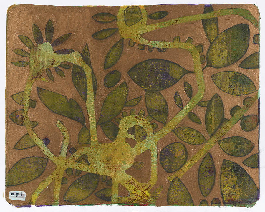 Leaves Mixed Media - 0232 Green Gold 2 by Maria Pietri Lalor