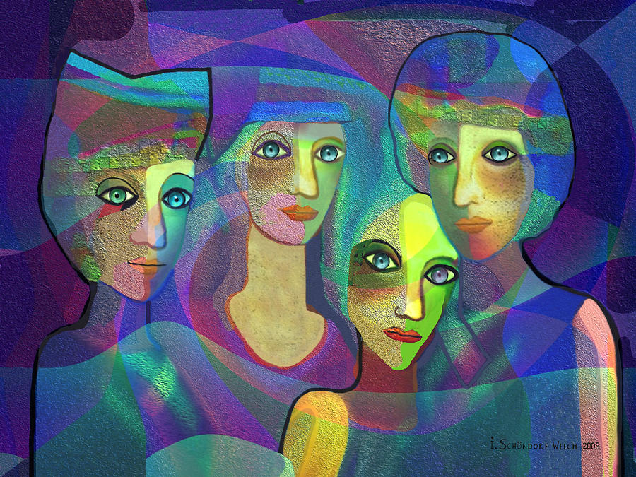  027  Four Sisters  blue   #027 Digital Art by Irmgard Schoendorf Welch