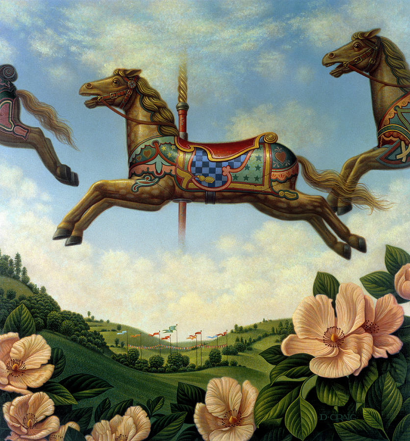 043 Caroussell Horses Painting by Dan Craig