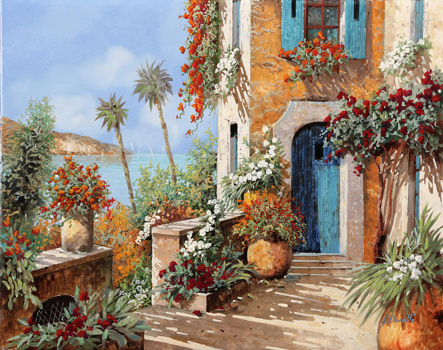 Flower Painting - 0729-le Palme E La Porta Blu by Guido Borelli