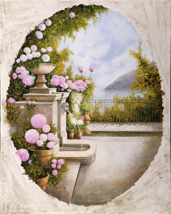 Flower Painting - 0770-la Fontana Sulla Terrazza by Guido Borelli