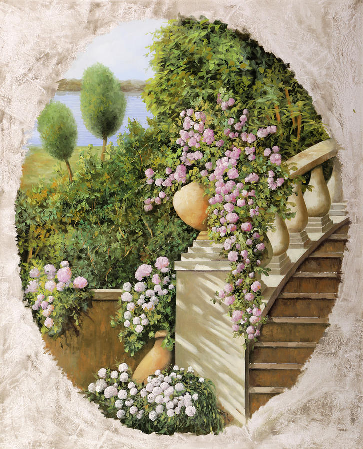 Flower Painting - 0771-cascata Di Fiori Rosa by Guido Borelli