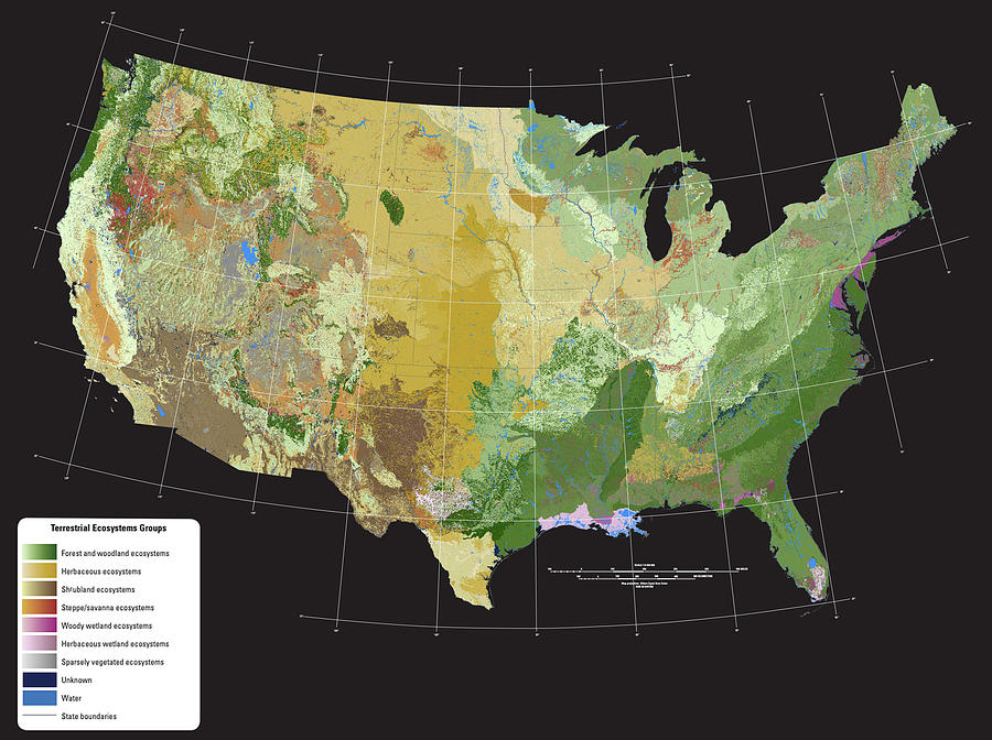  Us Terrestrial Ecosystems, Map #1 Photograph by Science Source