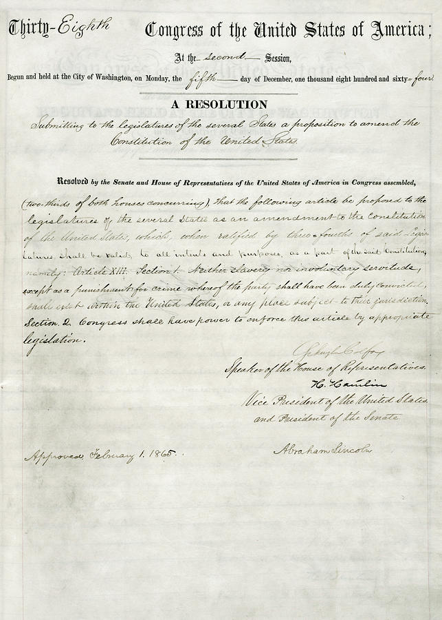 13th Amendment, Joint Resolution 1865 Drawing by Granger