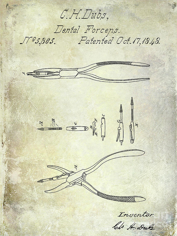 1848 Dental Forceps Patent Photograph by Jon Neidert