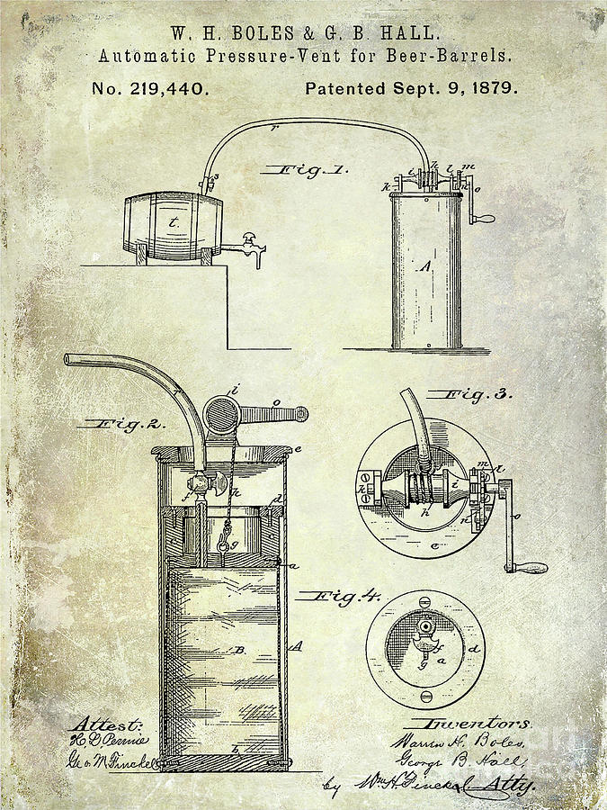 Beer Photograph - 1879 Pressure Vent for Beer Barrels Patent by Jon Neidert