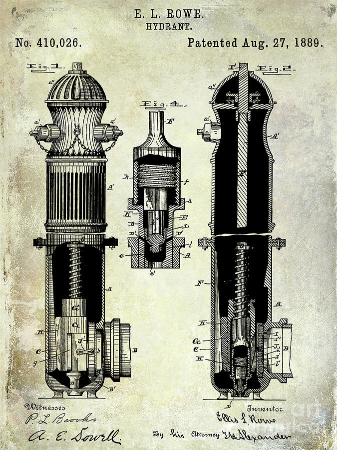 1889 Fire Hydrant Patent Photograph by Jon Neidert