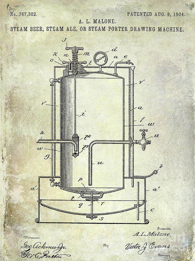 1904 Beer Drawing Machine Patent  Photograph by Jon Neidert