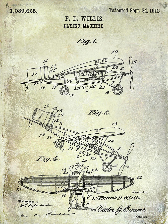 1912 Flying Machine Patent Photograph by Jon Neidert