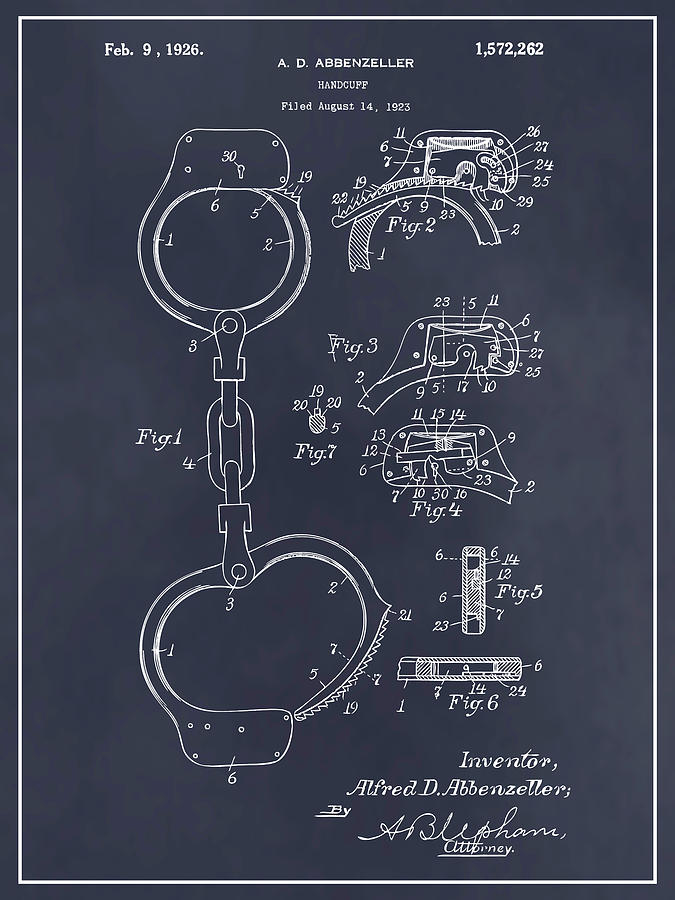 1923 Handcuffs Blackboard Patent Print Drawing By Greg Edwards