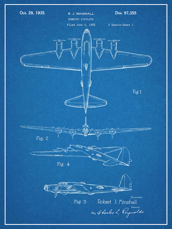 1935 B17 Flying Fortress Blueprint Patent Print Drawing by Greg Edwards