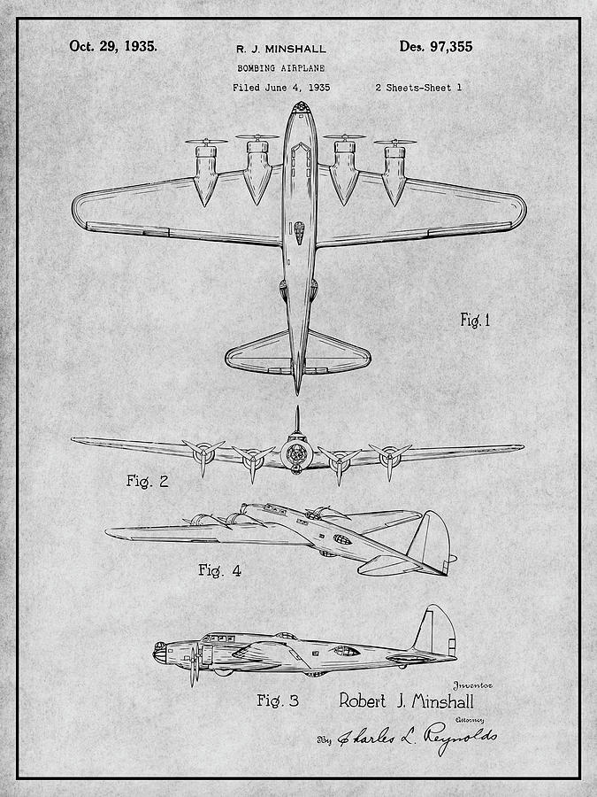1935 B17 Flying Fortress Gray Patent Print Drawing by Greg Edwards