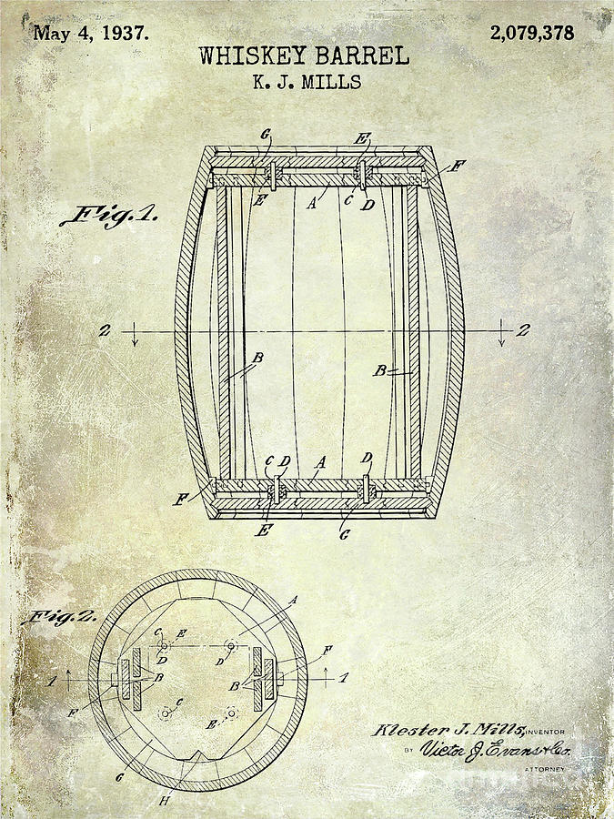 1937 Whiskey Barrel Patent Photograph by Jon Neidert