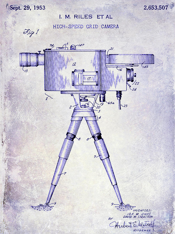 1953 High Speed Grid Camera Patent Blueprint Photograph by Jon Neidert