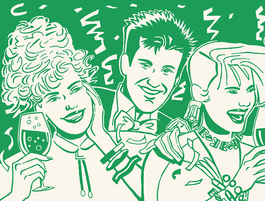 Vintage Drawing - 1980s Party Scene by CSA Images