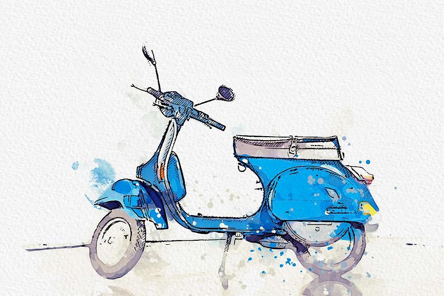 1982 Piaggio Vespa watercolor by Ahmet Asar Painting by Celestial Images
