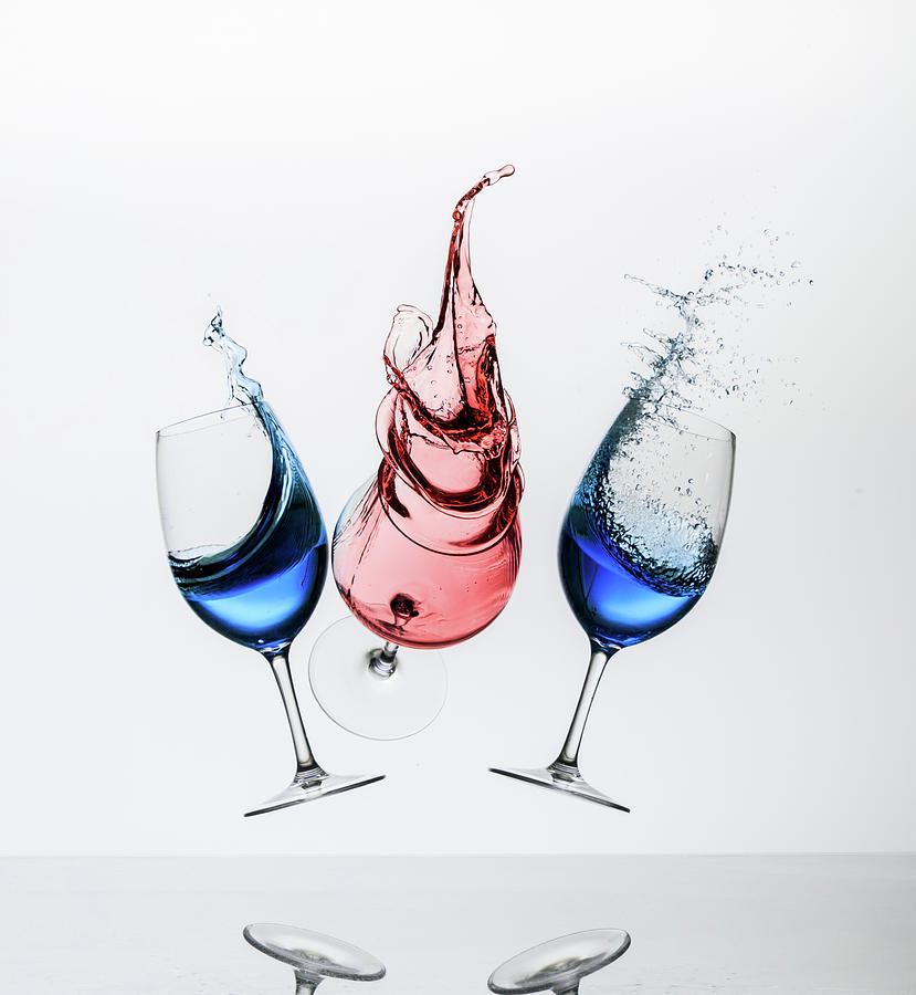 3 Wine Glasses Hitting Each Other. #2 Photograph by David Ilzhoefer