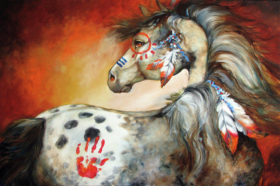 Feather Painting - 4 Feathers Indian War Pony #1 by Marcia Baldwin