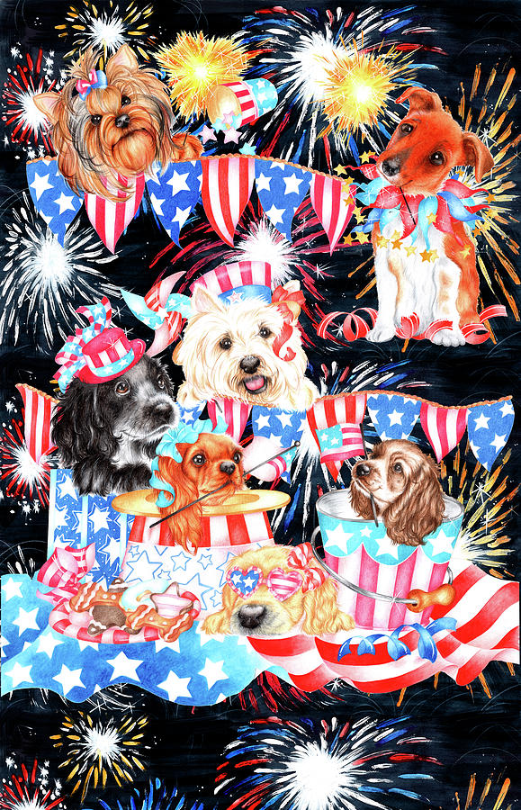 Dog Painting - 4th Of July #1 by Cb Studios