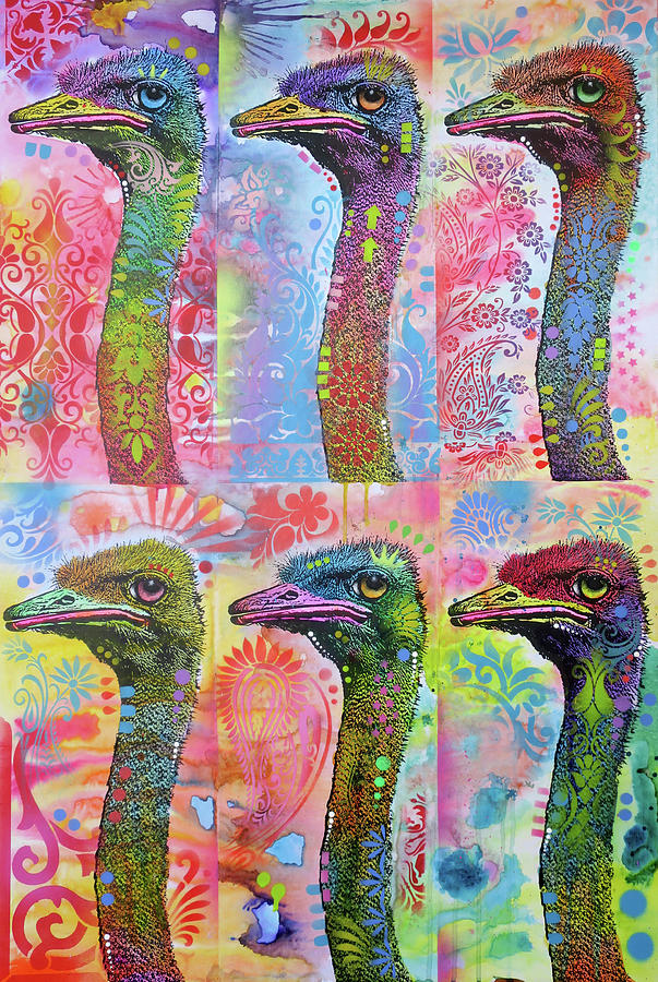 Animal Mixed Media - 6 Ostriches #1 by Dean Russo