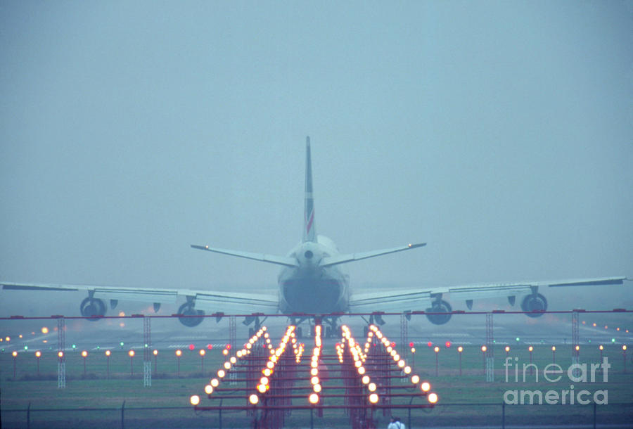 747 Airliner Taking Off In Fog #1 Photograph by David Nunuk/science Photo Library