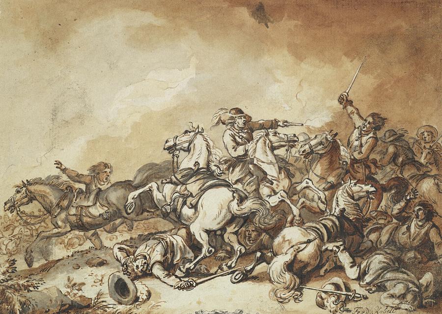 Horse Drawing - A Battle Scene by Ferdinand Kobell