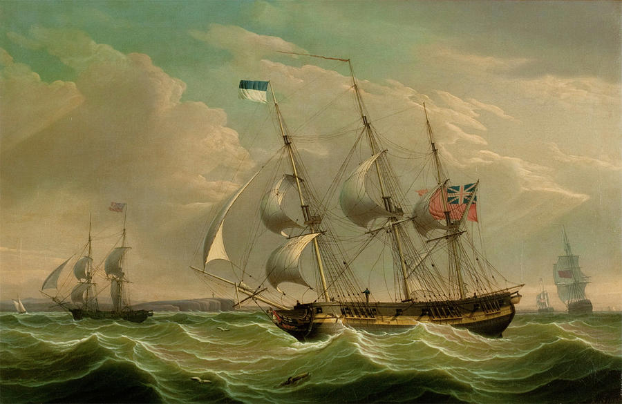 A British Armed Sloop and Auxiliary Brig #1 Painting by Robert Salmon