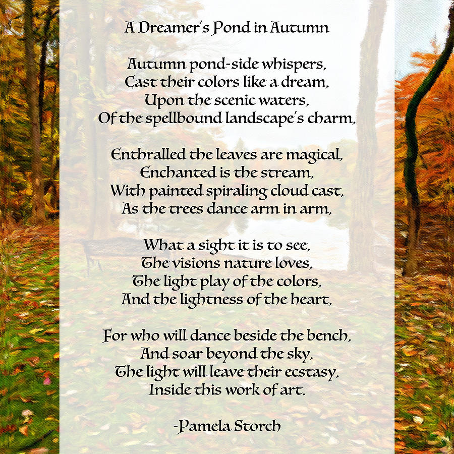 Fall Digital Art - A Dreamers Pond in Autumn Poem by Pamela Storch