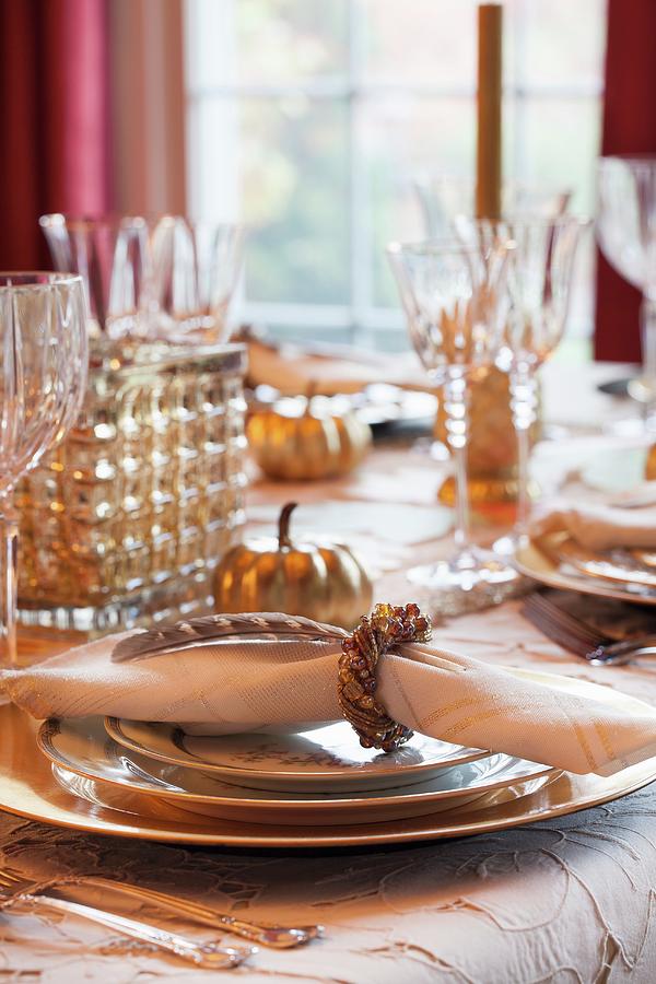 A Festive Table Laid For Thanksgiving #1 Photograph by Yelena Strokin