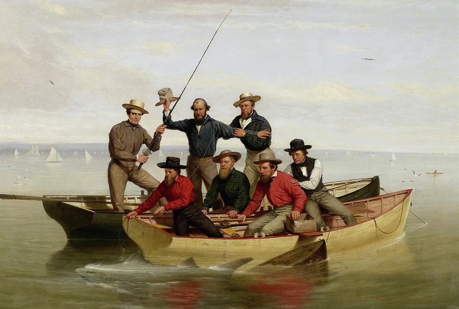 Boat Painting - A Fishing Party Off Long Island by Junius Brutus Stearns