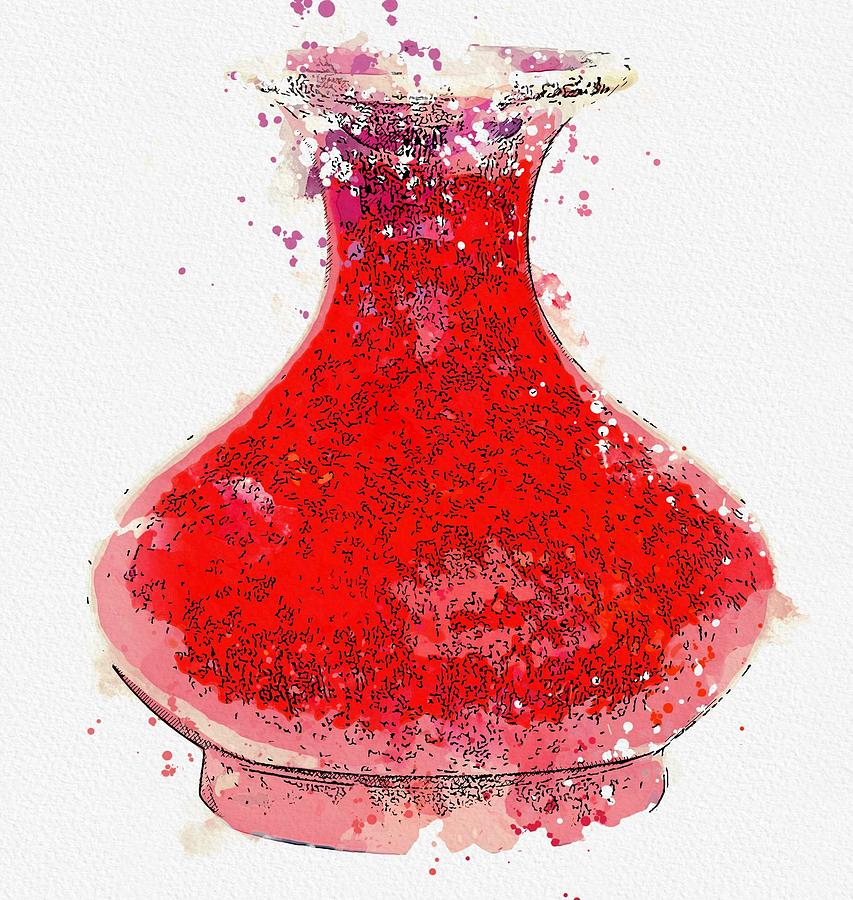 A FLAMBE-GLAZED  POMEGRANATE  LOBED VASE INCISED SEAL MARK AND PERIOD OF DAOGUANG watercolor by Ahme #1 Painting by Celestial Images