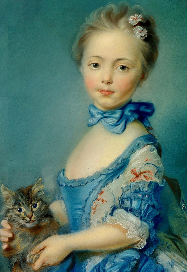 A girl with a kitten #3 Pastel by Jean-Baptiste Perronneau - Pixels