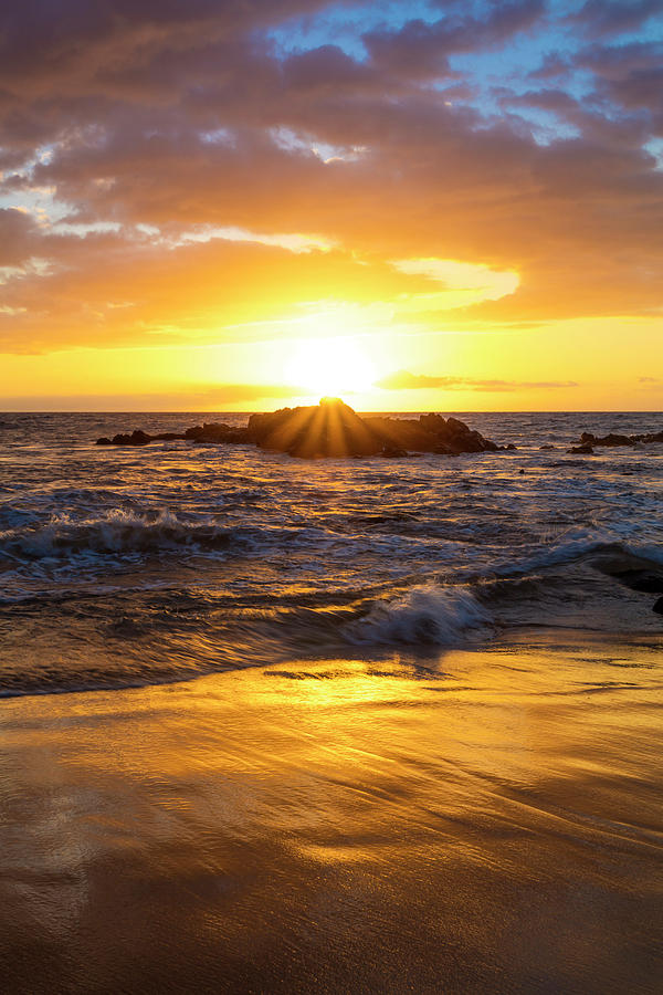 A Golden Sunset At Ulua Beach With Wave #1 Photograph by Jenna Szerlag