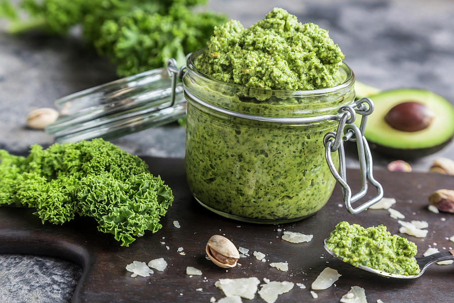 A Jar Of Green Kale Pesto #1 Photograph by Sandra Rsch