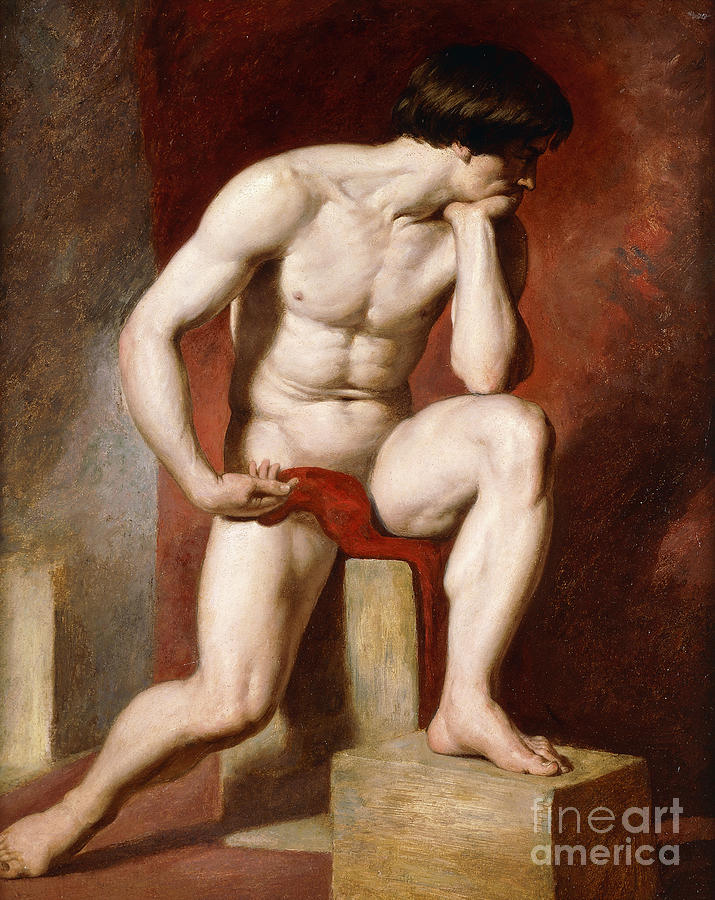A Male Nude, Seated Full-length Painting by William Etty