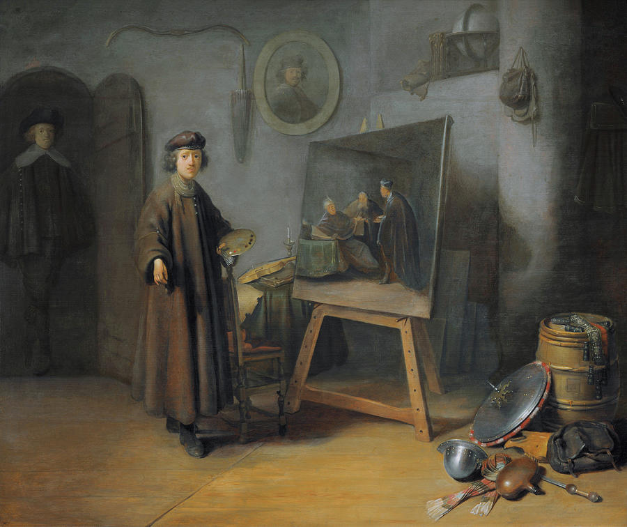 A painter in his studio #1 Painting by Rembrandt van Rijn