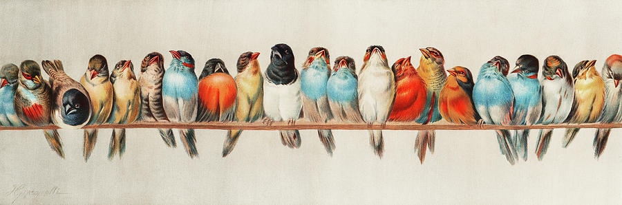 Finch Painting - A Perch of Birds, 1880 #1 by Hector Giacomelli