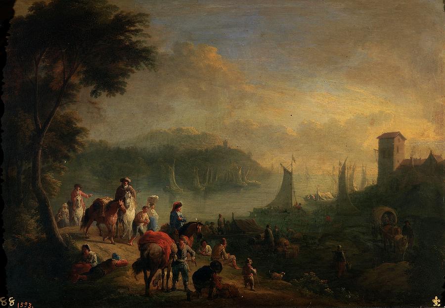 A Port, Second half 17th century - Early 18th century, Flemish Scho... #1 Painting by Adriaen Frans Boudewyns -1644-1711-
