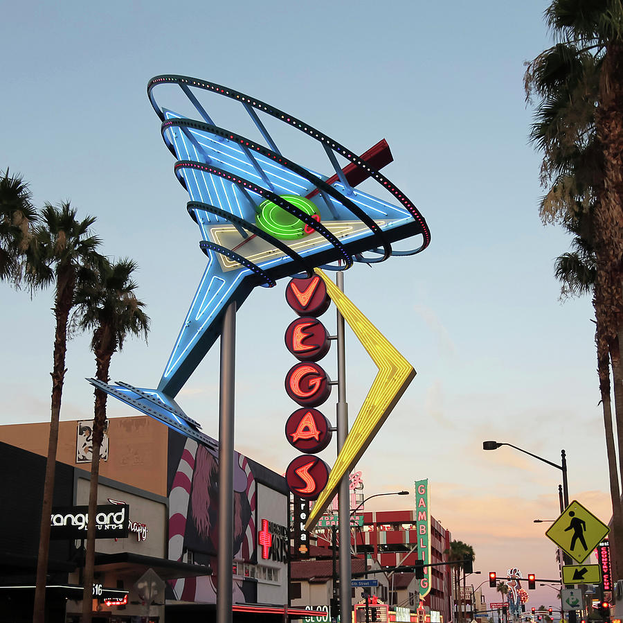 A Restored Vintage Vegas And Martini Sign, Fremont East District Photograph