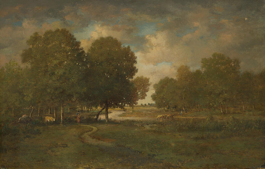 A River in a Meadow #1 Painting by Theodore Rousseau