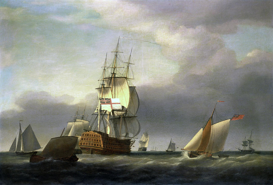 A Seascape with Men-of-War and Small Craft #1 Painting by Francis Holman